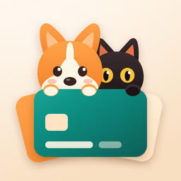 Card Stack icon: the corgi and the cat peeking over a teal wallet card