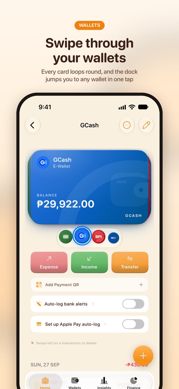 Wallets: swipe through your wallets as real cards, and jump to any wallet from the dock in one tap
