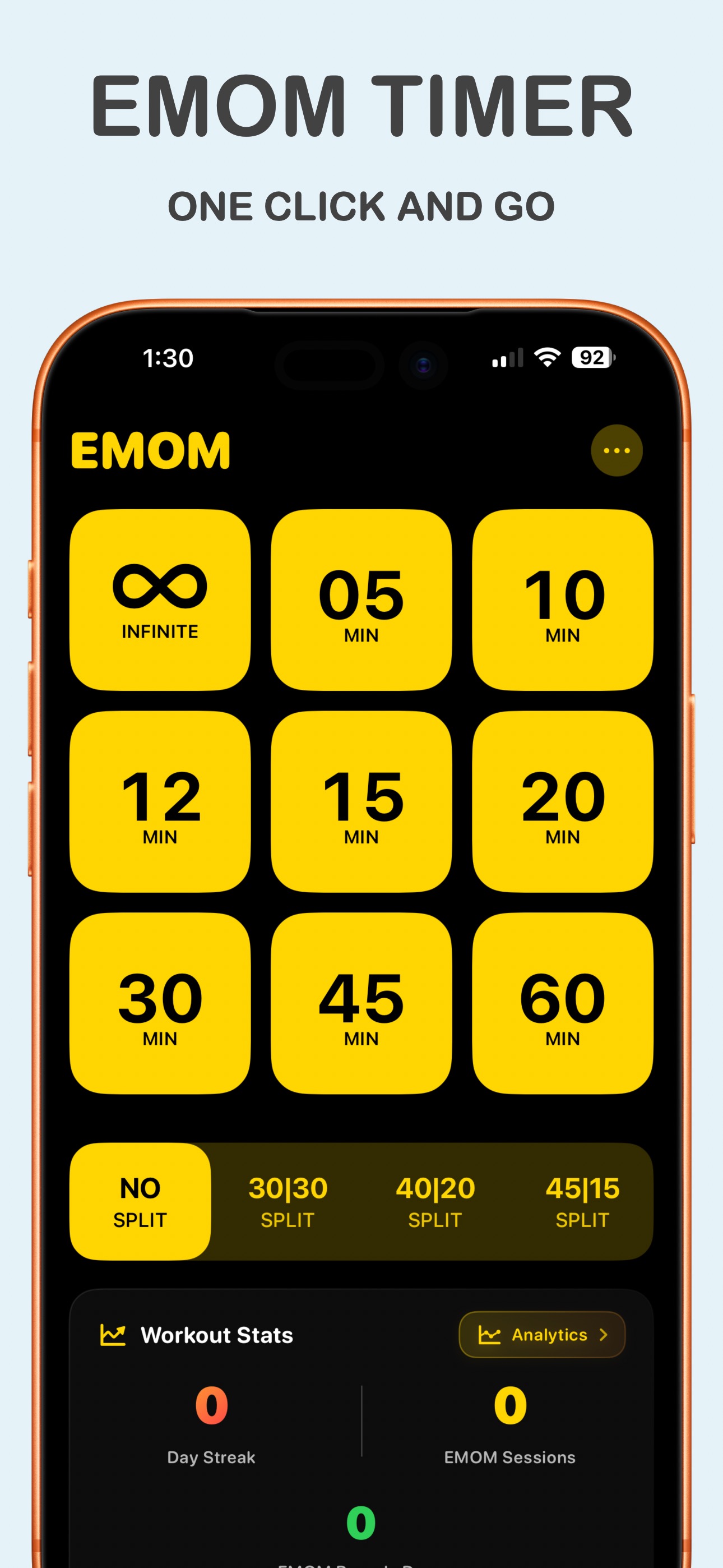 EMOM Timer main screen