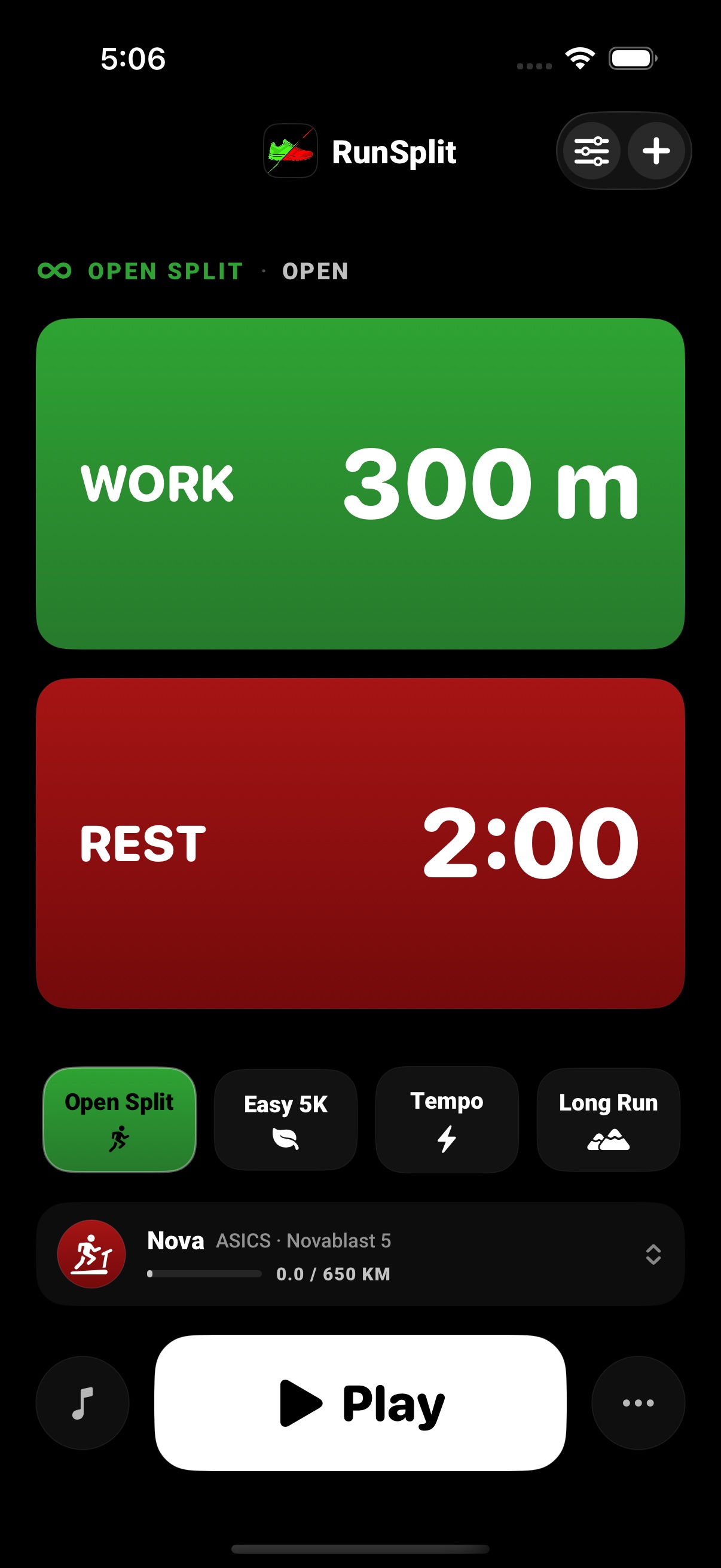 RunSplit home screen