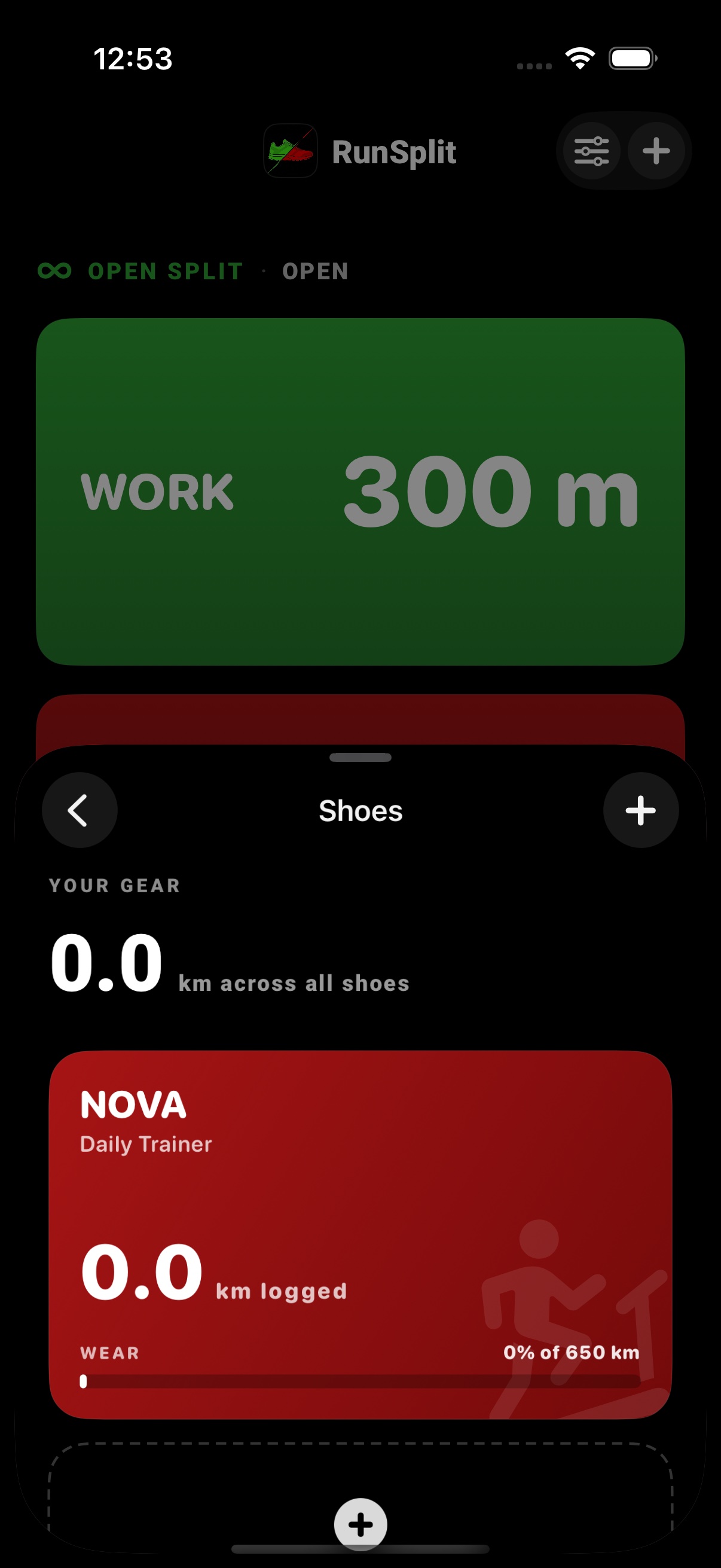 Shoe tracker with mileage, wear bar, and custom shoe photos