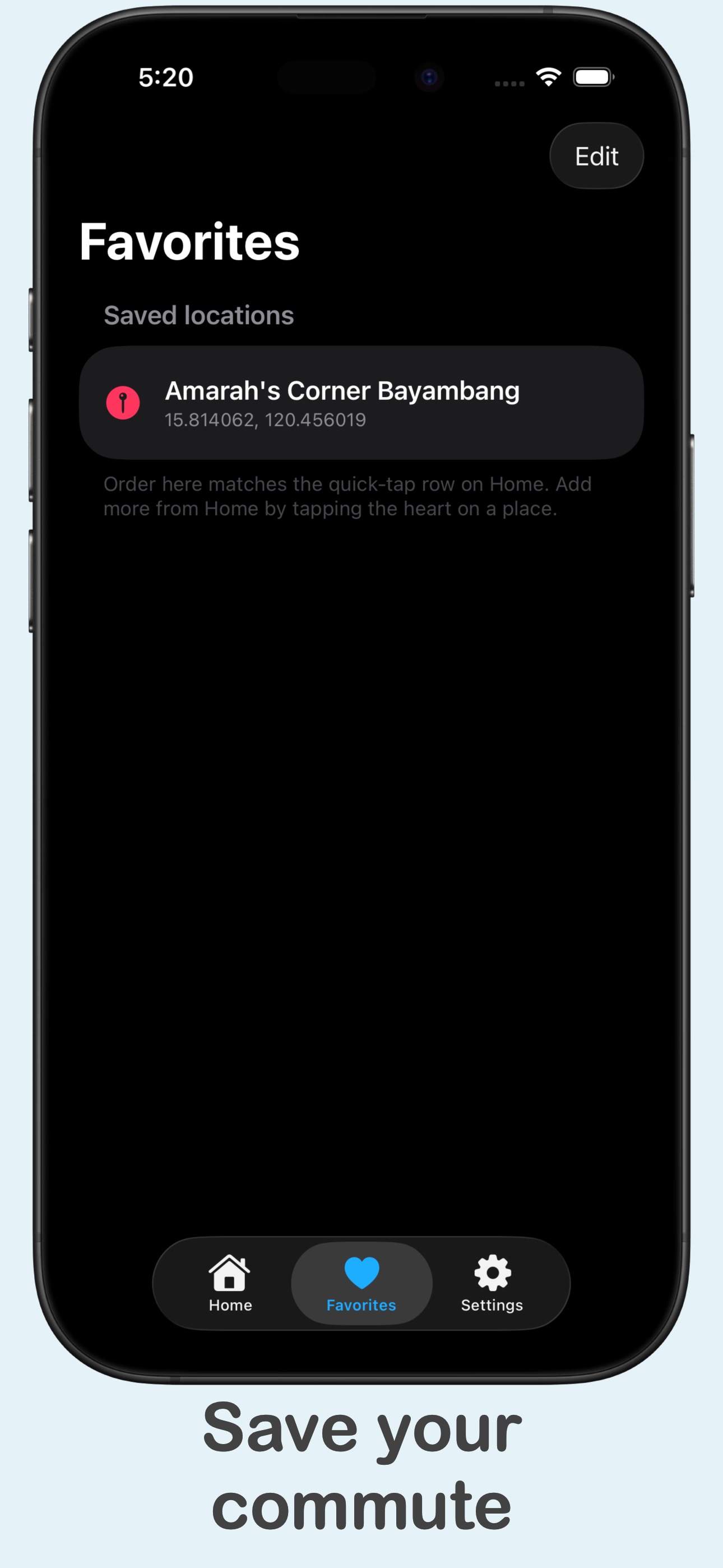Saved favorite locations