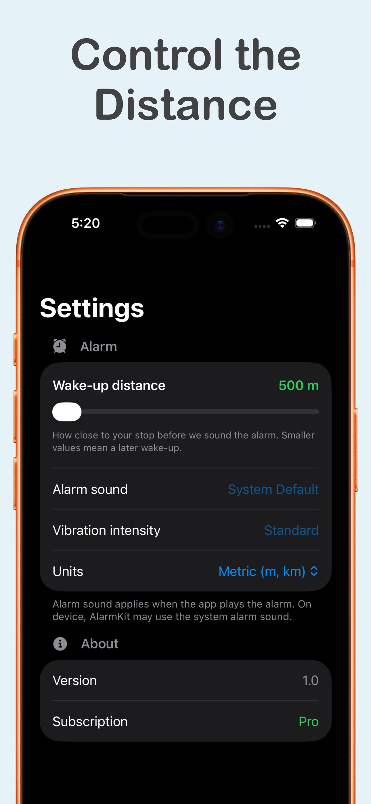 Wake-up distance settings